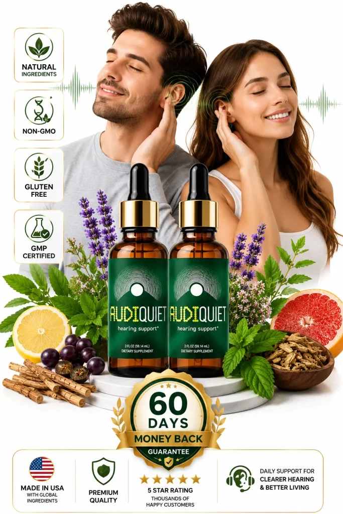 AudiQuiet advanced hearing wellness formula product bottle