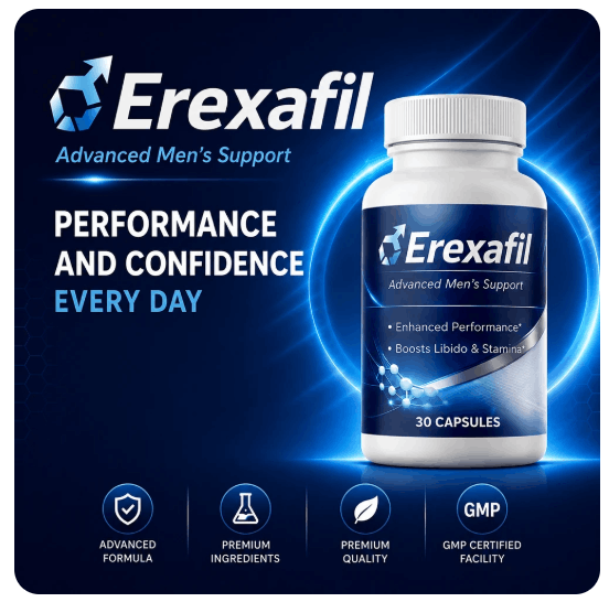 Erexafil benefits infographic for men's vitality, energy and stamina support
