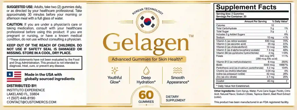 Gelagen ingredients and formula details for skin care gummies