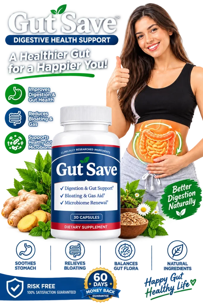 GutSave daily gut health and digestive wellness supplement bottle