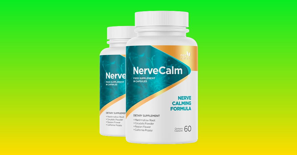 Nerve Calm supplement bottle and packaging shown in a review guide